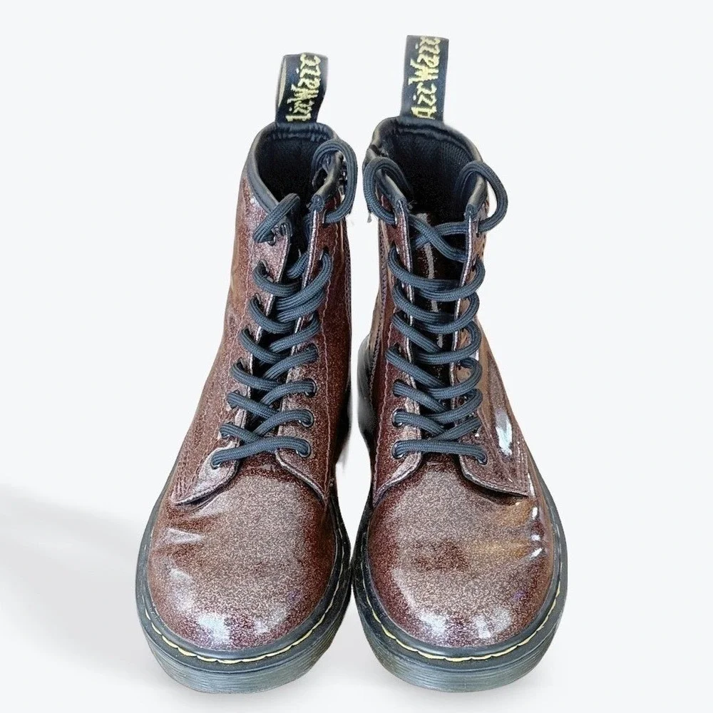 Kids Dr Martens 1460 Glitter J‎ Boots Size 1 US Kids Glitter Brown Lace Up zip